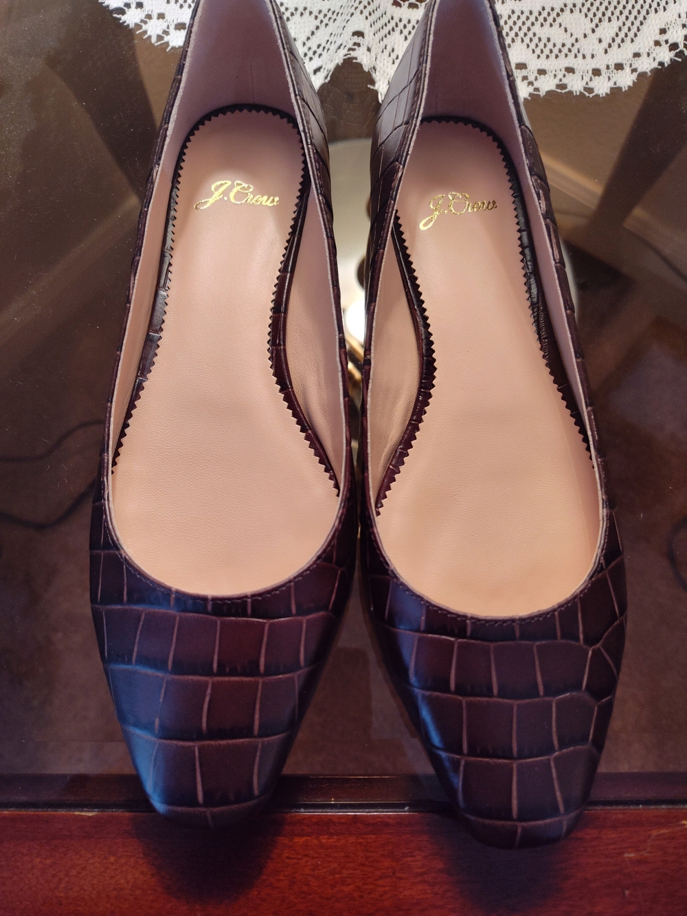 J. Crew Brown Croc-Embossed Square-Toe Flats